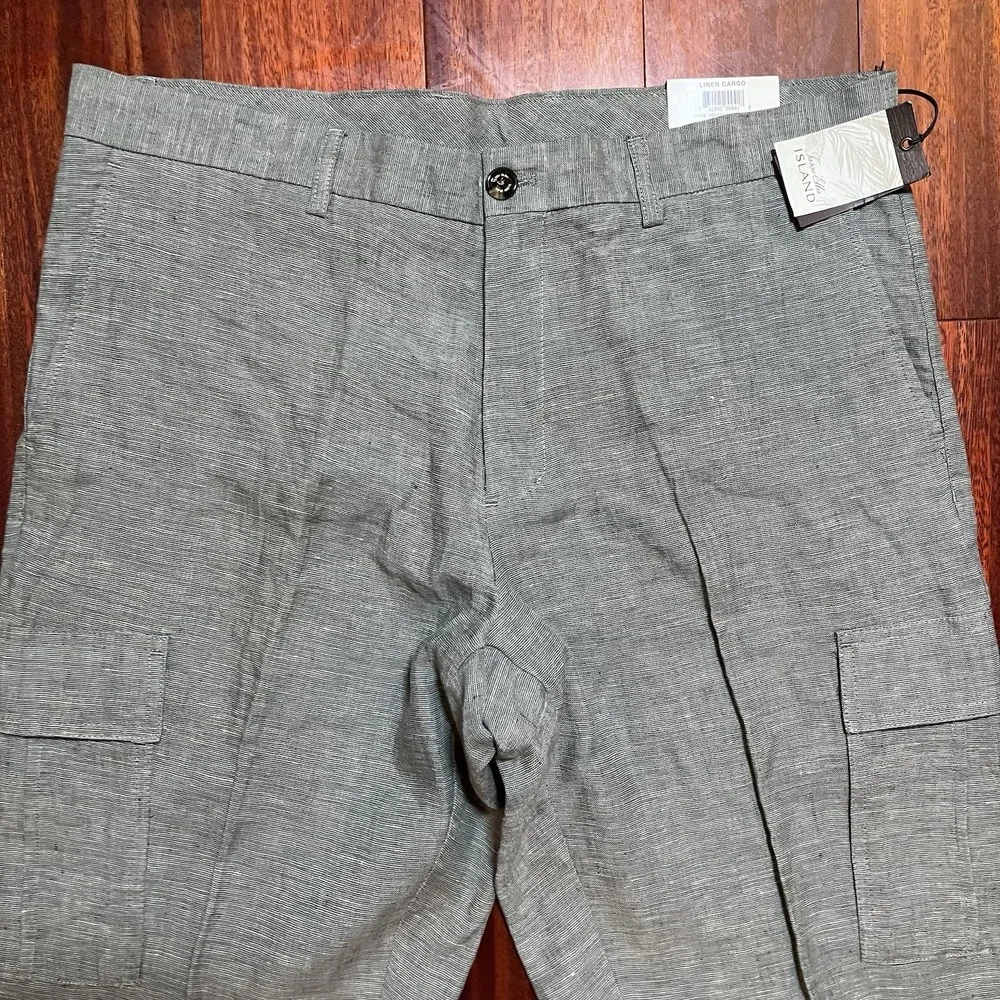 Tasso Elba Island Pants Mens 34x32 Gray 100% Linen Cargo Preppy Casual NEW